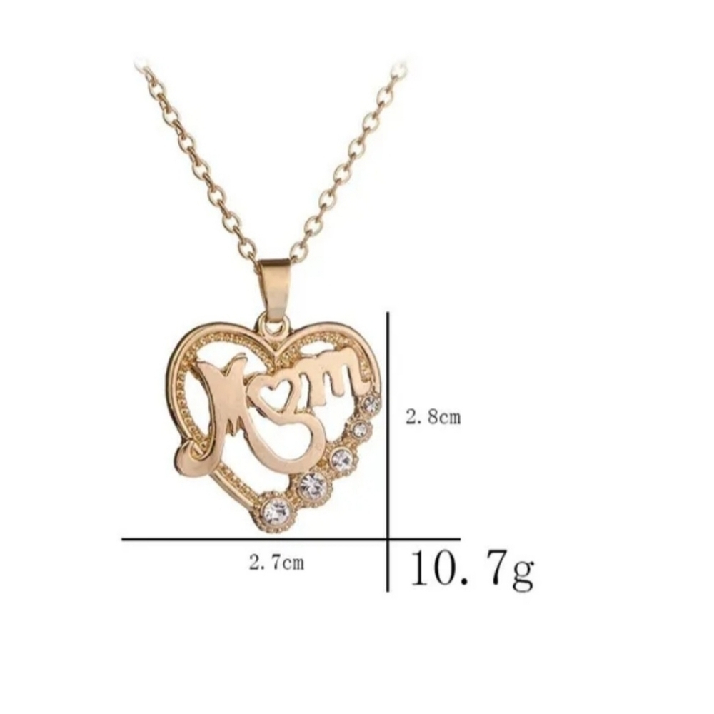 Gold Heart 'Mom' Pendant Necklace - Picture 2 of 6